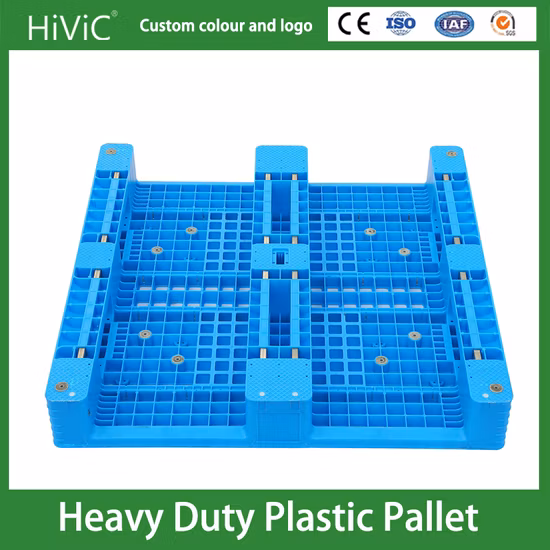 Taille standard en gros 1200 * 1000 * 150 mm grille 3 patins entrée 4 voies en acier renforcé industriel durable stockage d'entrepôt rackable euro palette en plastique robuste