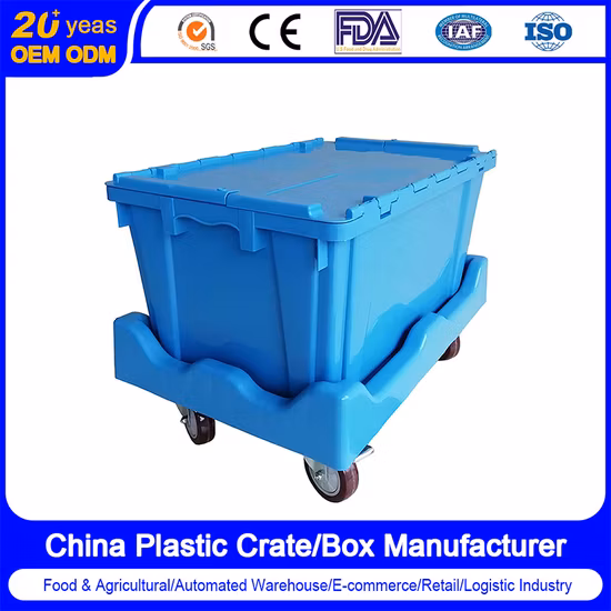 Fourre-tout mobile pour fruits de mer, 400x300x260mm, en plastique robuste, retournement, HDPE, sécurité emboîtable, caisse/boîte avec couvercle verrouillable à charnière