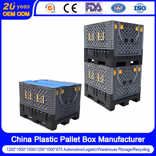 Grand/grand stockage d'entrepôt robuste en PEHD industriel empilable pliant/pliable/poubelle de palette en plastique pliable/boîte/conteneur pour la logistique de l'industrie des pièces automobiles