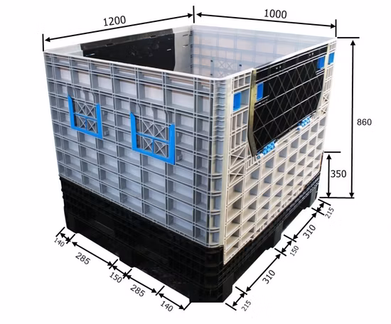 Stockage en gros 1200*1000*860 conteneur de palette en plastique pliable